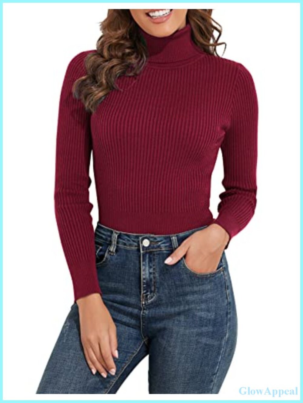 Ribbed Turtleneck Long Sleeve Pullover Sweater Slim Fit Winter